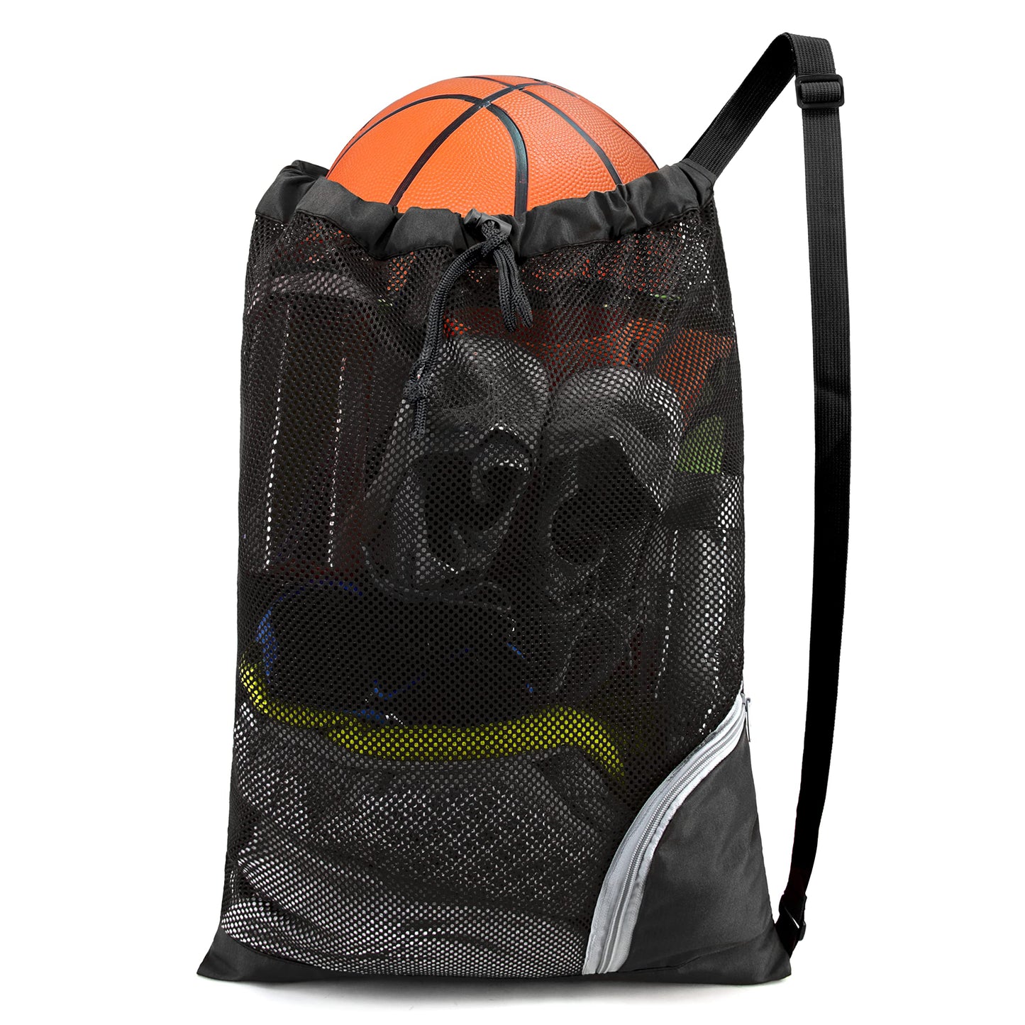 BeeGreen Mesh Drawstring Bag Swim Backpack for Beach Pool Sports Gym Draw String Cinch Bags for Swimming Soccer Basketball Gear Black