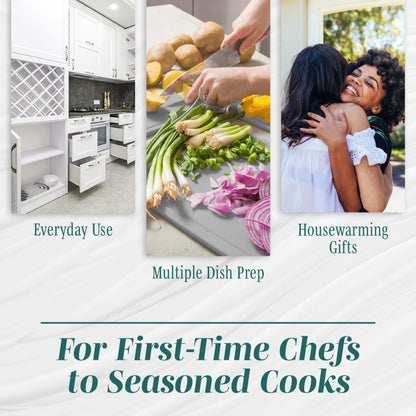 Cutting Boards for Kitchen - BPA-Free Chopping Board - Different Sizes & Non Slip Handles - Reversible, Large Cutting Board Set - Unique Gifts for Cooks Who Have Everything - 3-Pack Gray