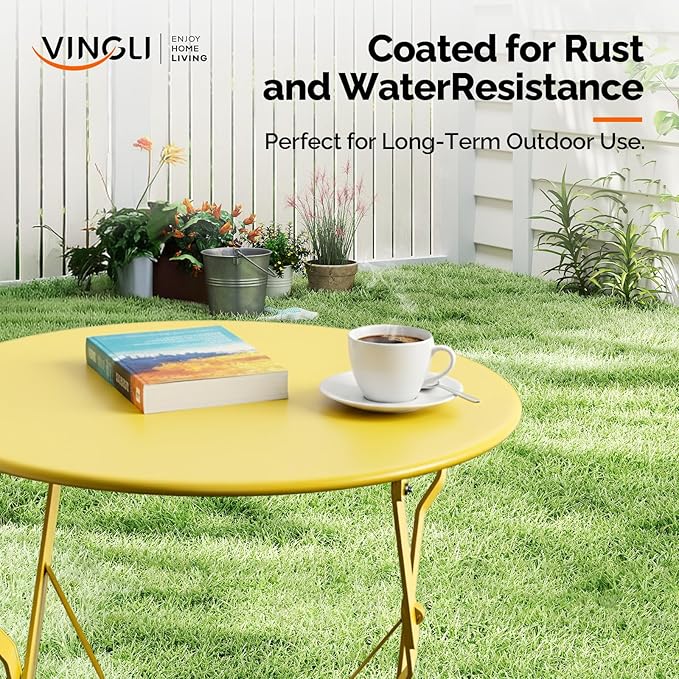 VINGLI Outdoor Folding Bistro Table and Chairs Set of 2, 3-Piece Bistro Set