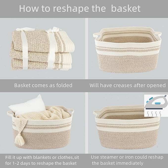 Large Rectangle Blankets Basket Living Room 22"x17"x12" Woven Cotton Rope
