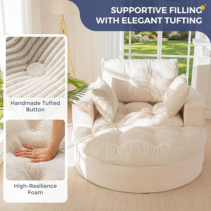 MAXYOYO Oversized Round Chaise Lounge Sofa, Upholstered Lounge Chair