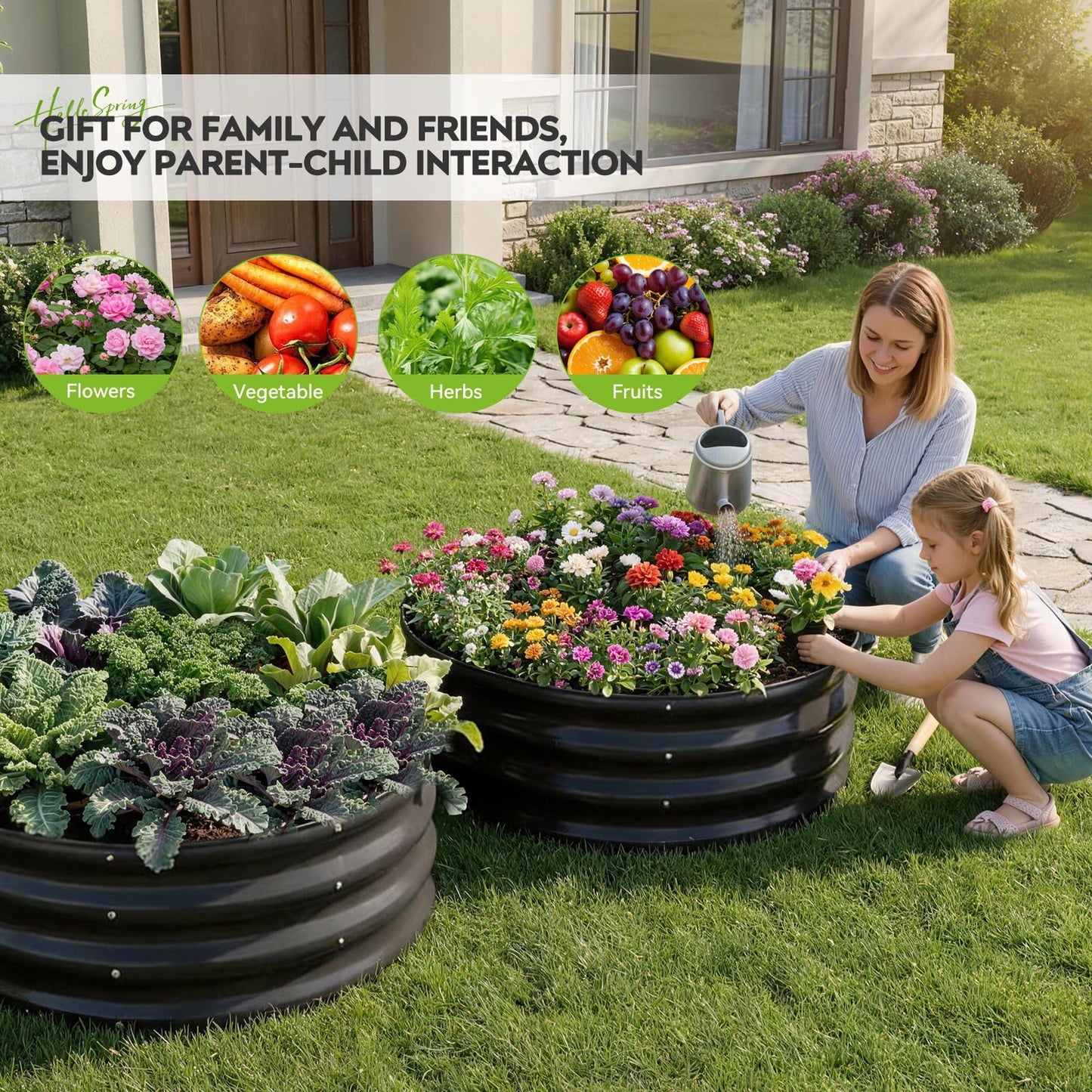ZORMY Galvanized Raised Garden Bed Outdoor, Round Metal Planter Boxes 2 Pcs, 3x3x1ft Steel Raised Bed Kit for Planting Vegetables, Fruits, Flowers(Grey)