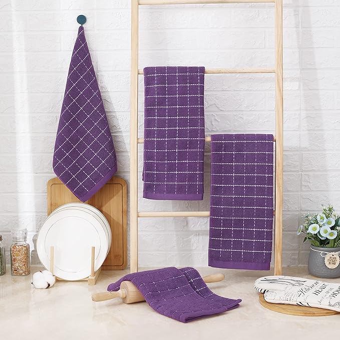 Homaxy 100% Cotton Terry Kitchen Towels, Checkered Designed, Soft and Super