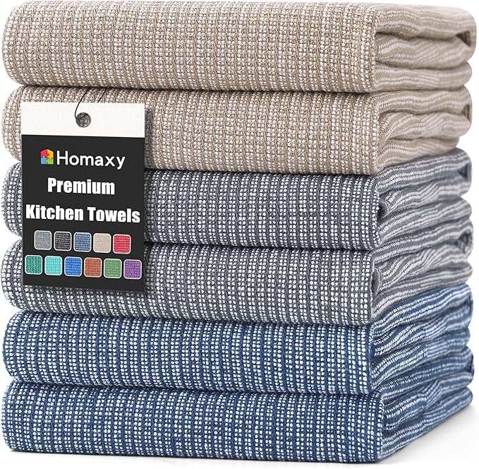 Homaxy Premium Kitchen Towels, Large Cotton Kitchen Hand Towels, Flat and Terry
