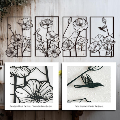 deeinglif Black Metal Wall Art Set of 4, 3D Metal Wall Decor for Living Room Bedroom Bathroom, Abstract Floral Mountain Nature Wall Sculptures, Modern Minimalist Iron Wall Art, 12 x 17 Inch