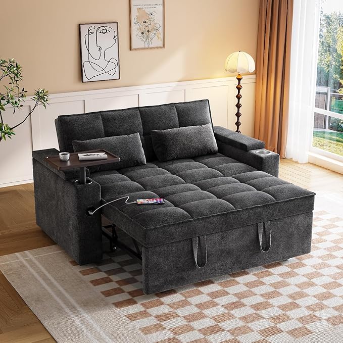 65" Chenille Convertible Sofa Bed