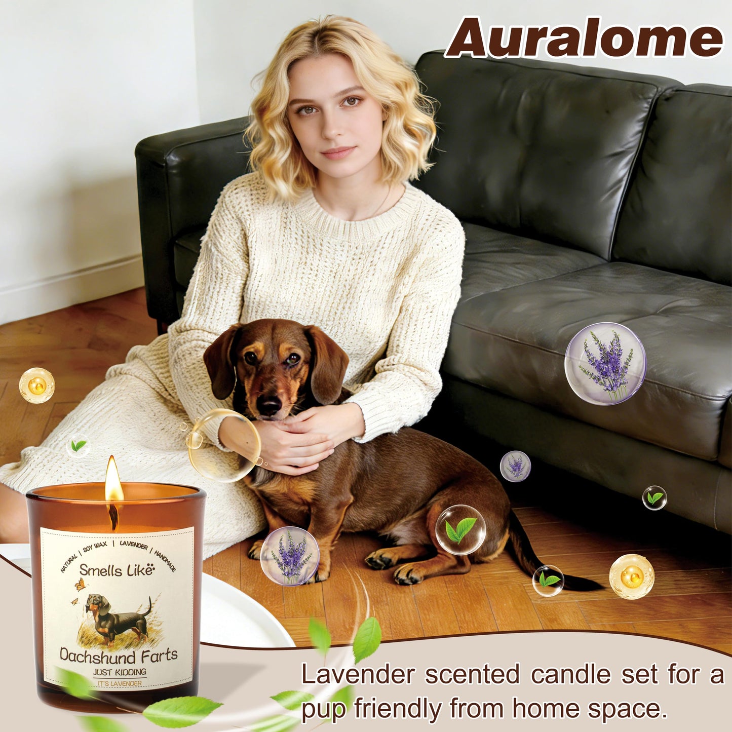 Auralome Dachshund Gifts for Women - Dog Mom Candles Lavender Natural Weiner Dog Farts Candles Pet Friendly Safe Scented Candle Themed Gifts for Women Soy Wax Present Idea for Pet Lovers Decor