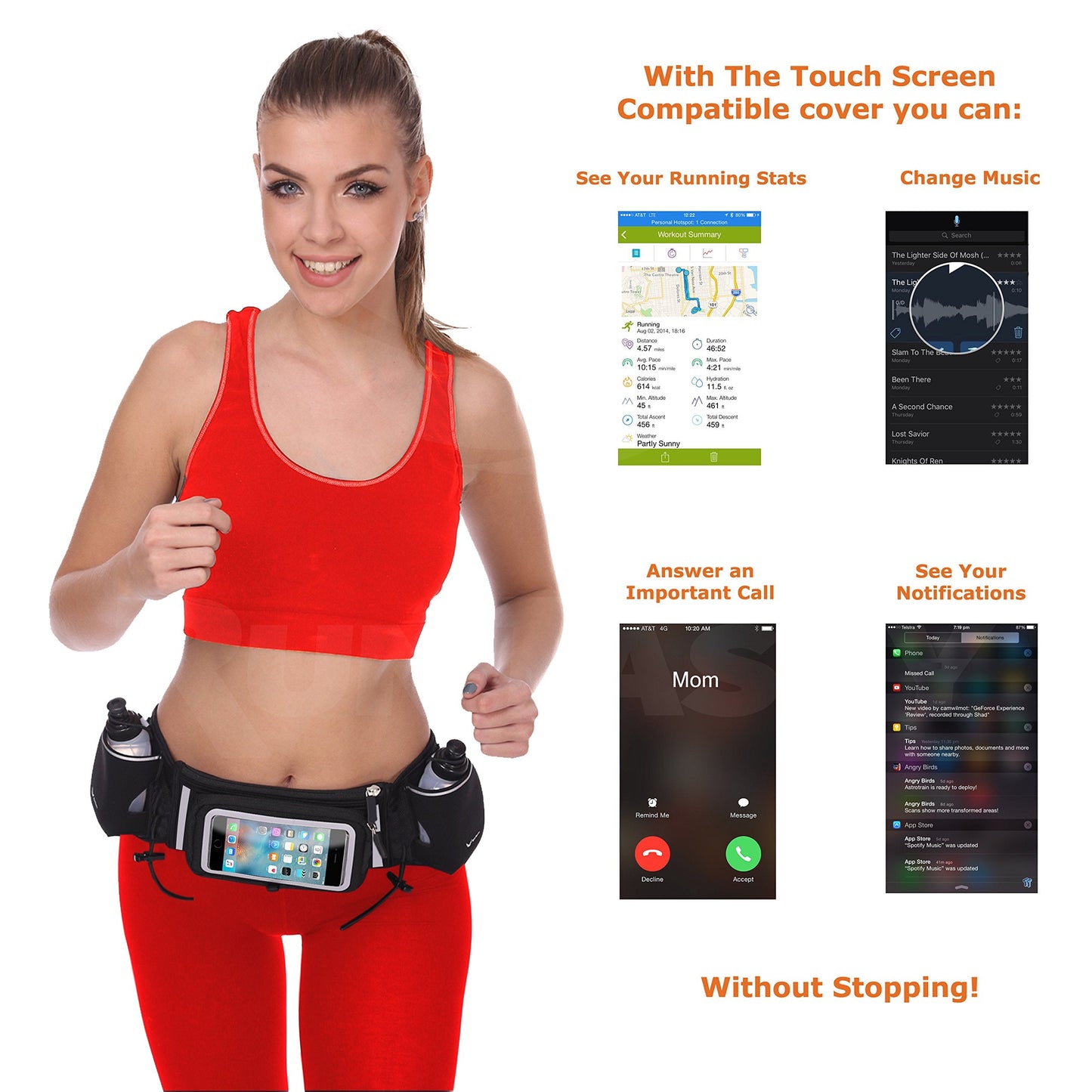 Runtasty Premium Hydration Running Belt with 2 BPA-Free 10oz Water Bottles – For Men & Women, Bounce-Free Fit, Water-Resistant Zippered Storage & Clear Tilt-Up Phone Pocket, Jogging & Marathon Ready