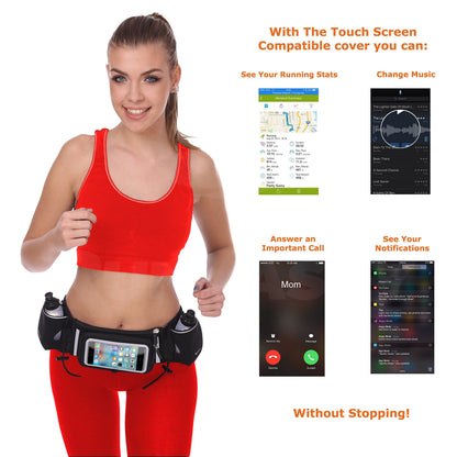 Runtasty Premium Hydration Running Belt with 2 BPA-Free 10oz Water Bottles – For Men & Women, Bounce-Free Fit, Water-Resistant Zippered Storage & Clear Tilt-Up Phone Pocket, Jogging & Marathon Ready