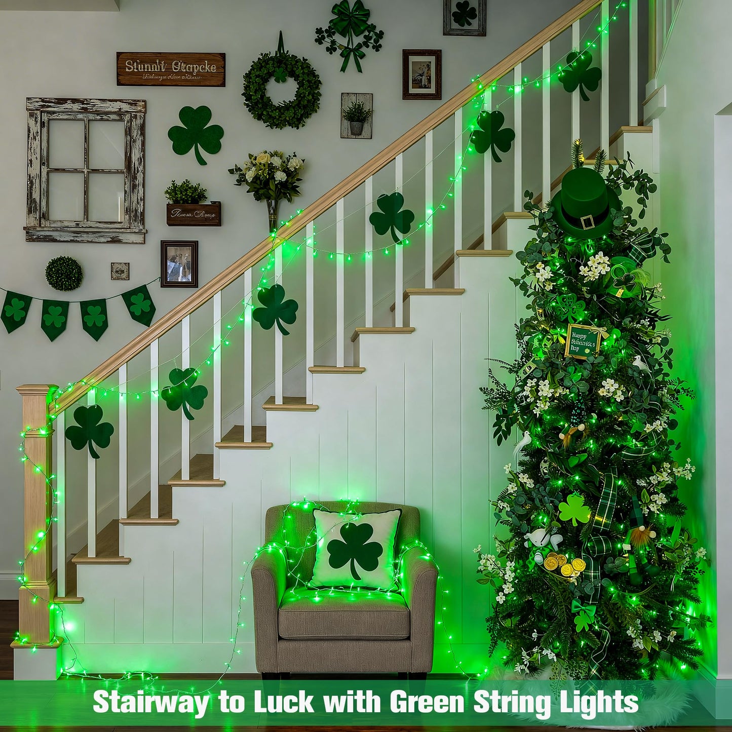 JMEXSUSS Green St Patricks Day Lights Indoor Outdoor Clear Wire, 200 LED Green Christmas String Lights for St Patricks Day Spring Tree Garden Decor, Connectable