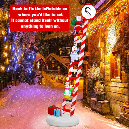 Joliyoou 10FT Christmas Inflatable Decorations, Giant Lighted Ladder Blowups Climbed with Reindeer, Santa, Snowman, C7 String Lights for Xmas Winter Holiday Roofs Trees Balconies Decor