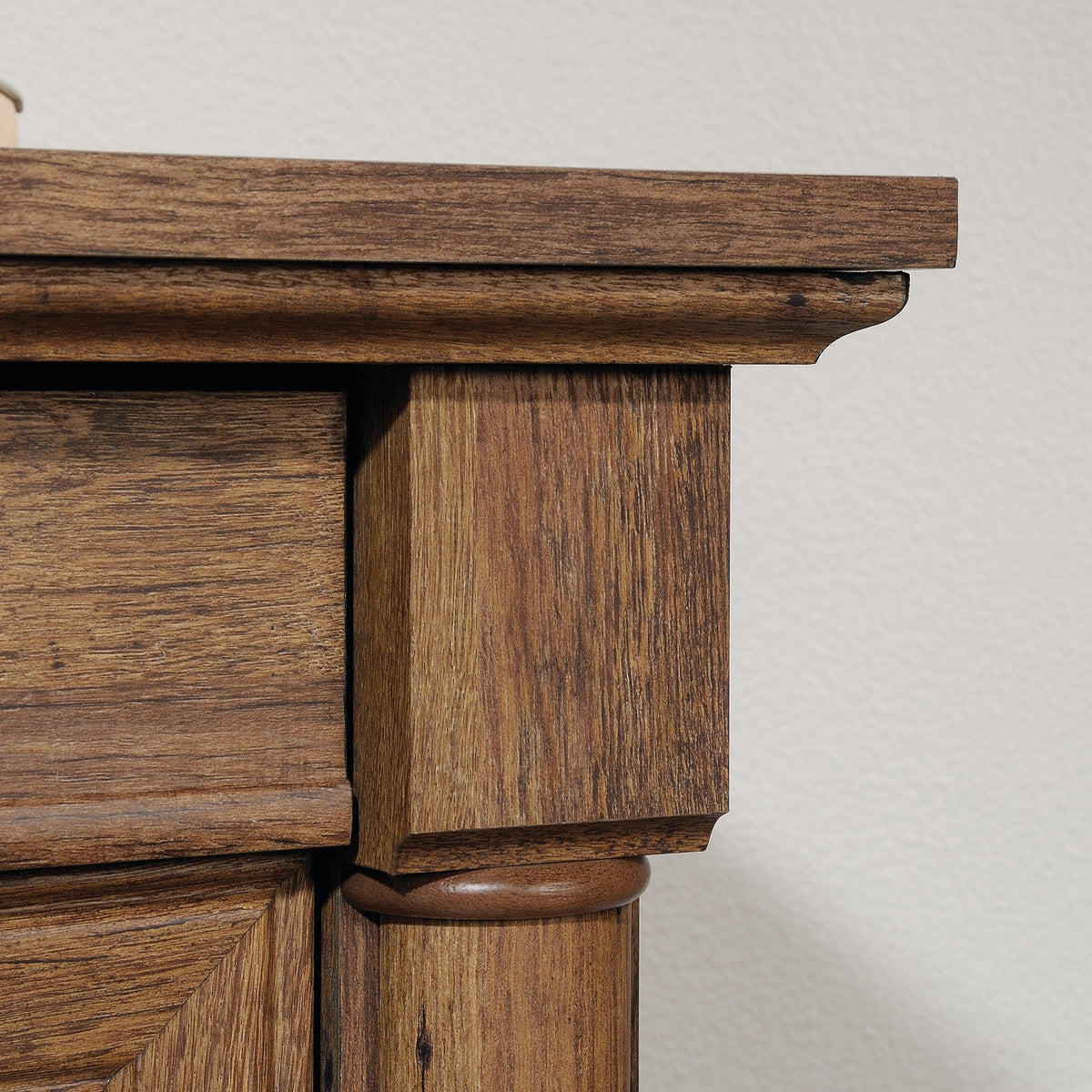 Sauder Palladia L Shaped Desk with Drawers, Office Desk with File Cabinet Storage, Cable Management, Keyboard Tray, in Vintage Oak Finish