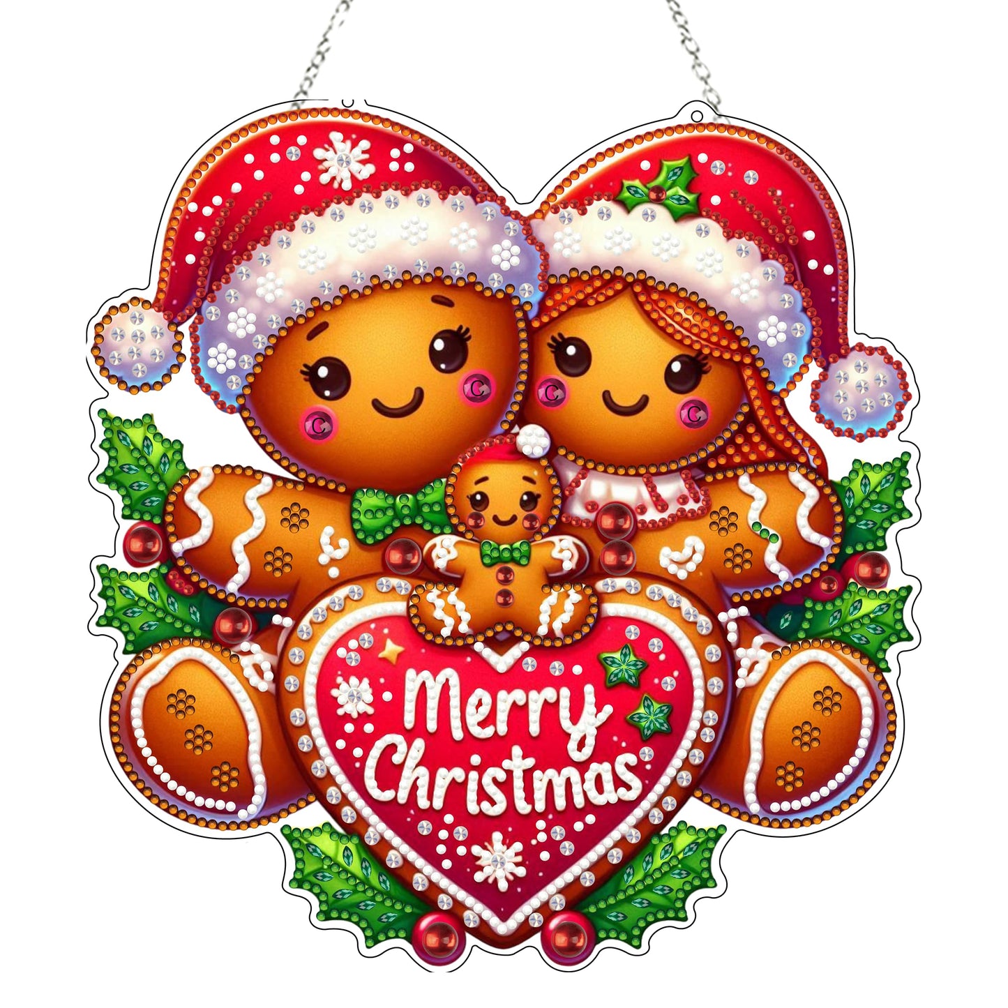 JJFox Diamond Art Hanging Kit for Adult,Special Shaped Rhinestone,DIY Acrylic Diamond Art Painting Window Pendants Home Garden Wall Hanging Kits Hanging Ornament,Double Sided (Gingerbread Man)