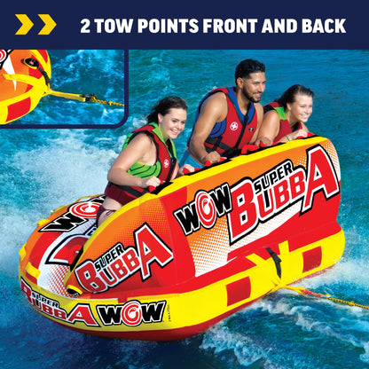 WOW Sports Bubba Towable Tubes for Boating, Boat Accessories for Tubing, Water Tube for Boats - Super Bubba 3 Person 510 lbs Capacity