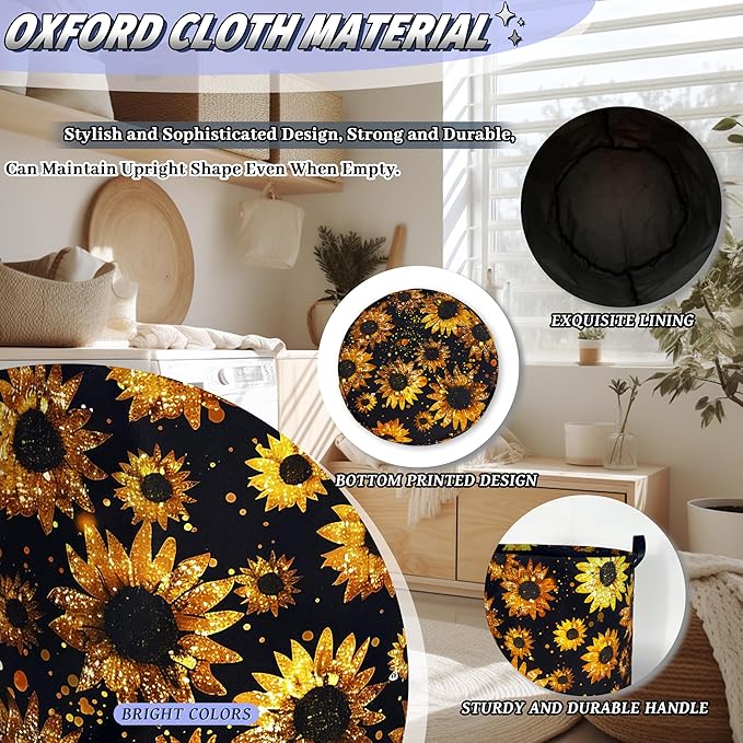 Beautiful Sunflower Laundry Basket Foldable Oxford Cloth Yellow Floral Laundry