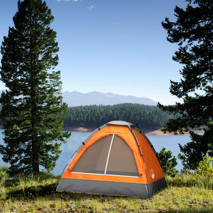 2 Person Camping Tent with Rain Fly and Carrying Bag - Lightweight Outdoor Tent for Backpacking, Hiking, or Beach Use by Wakeman Outdoors (Orange)