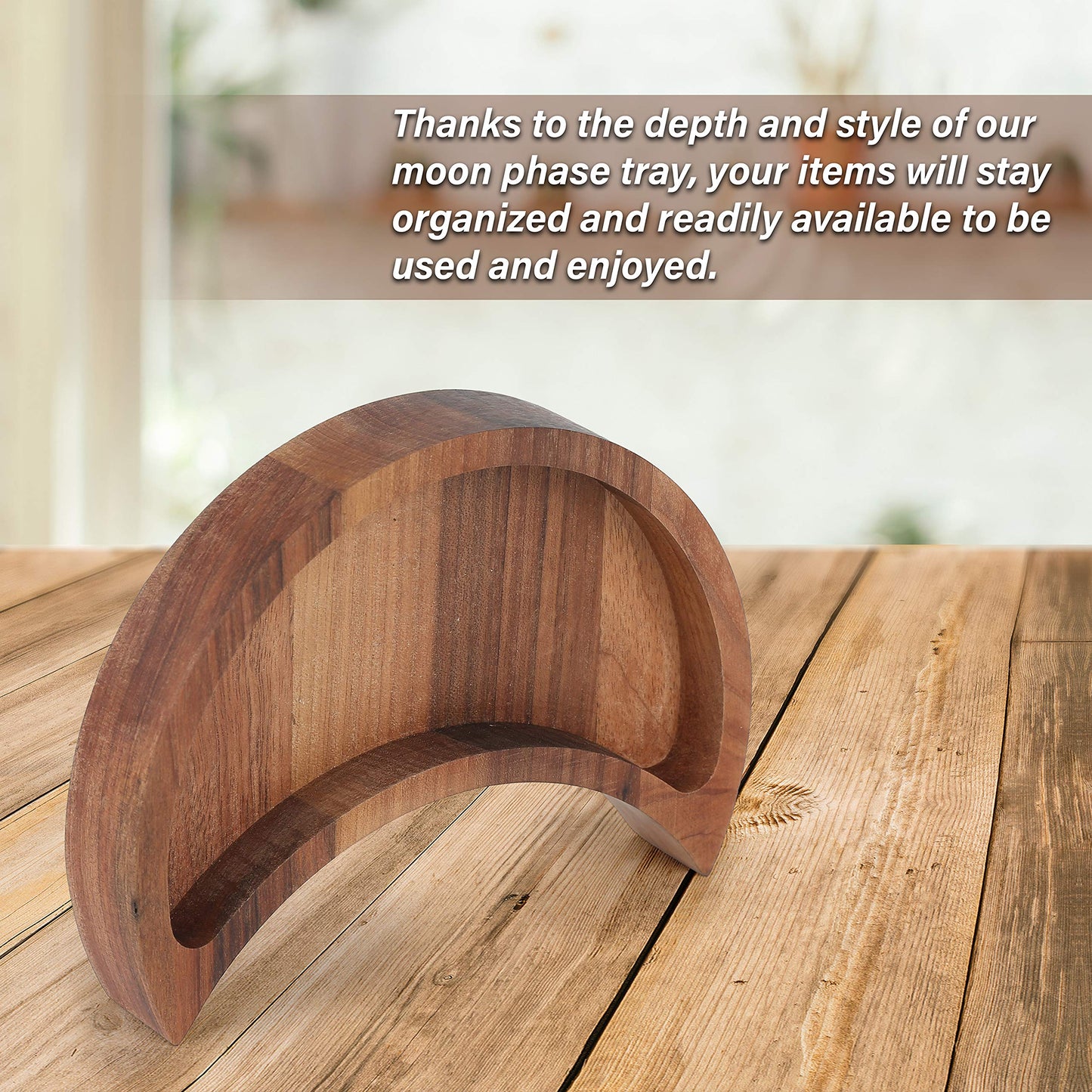 Curawood Crescent Moon Tray - Showcase Your Gems, Healing Stones & Treasures - 6"x3" Wooden Crystal Display Tray, Crystal Holder for Stones Display Shelf, Gemstone Rock Holder Charging Bowl, Walnut, S