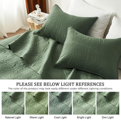 akkialla Queen Quilt Bedding Set,Olive Green Ultrasonic Full/Queen Quilt Set,Lightweight Soft Bedspread Coverlet,Modern Style Coin Pattern Bed Cover for All Seasons,3 Piece(1 Quilt,2 Pillow Shams)