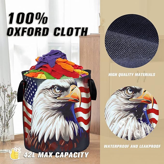 American Flag Eagle Laundry Basket Foldable Oxford Cloth Funny Tote Bag Laundry