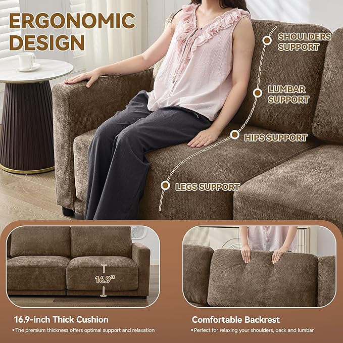 77.4" Chenille Modular Loveseat Oversized Upholstered 2 Seater Sectional Sofa