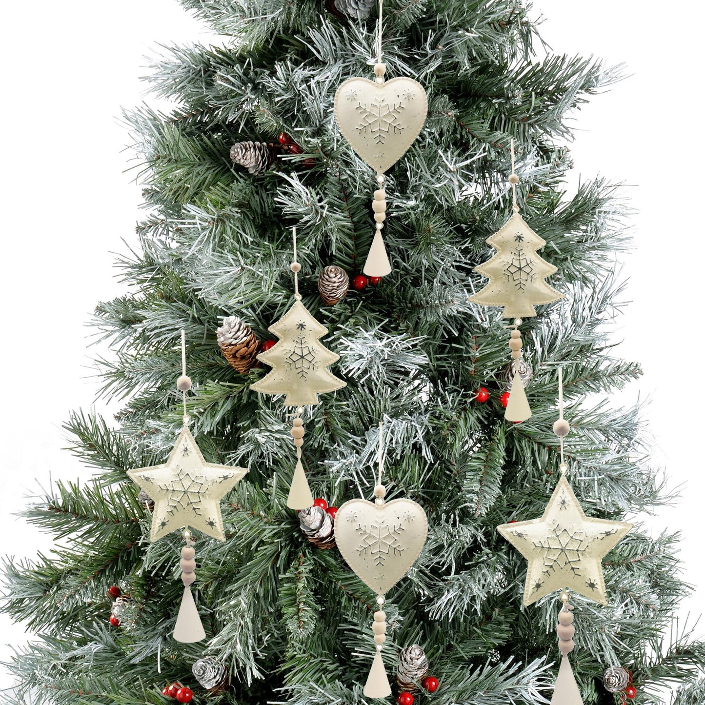 Clearance Farmhouse Ornaments White Rustic Galvanized Primitive Christmas Tree Decor 3D Pedant Chimes Hangings Home Arch Fireplace Decoration Indoor Outdoor (6 pcs Metal Farm House pedants)