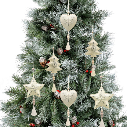Clearance Farmhouse Ornaments White Rustic Galvanized Primitive Christmas Tree Decor 3D Pedant Chimes Hangings Home Arch Fireplace Decoration Indoor Outdoor (6 pcs Metal Farm House pedants)