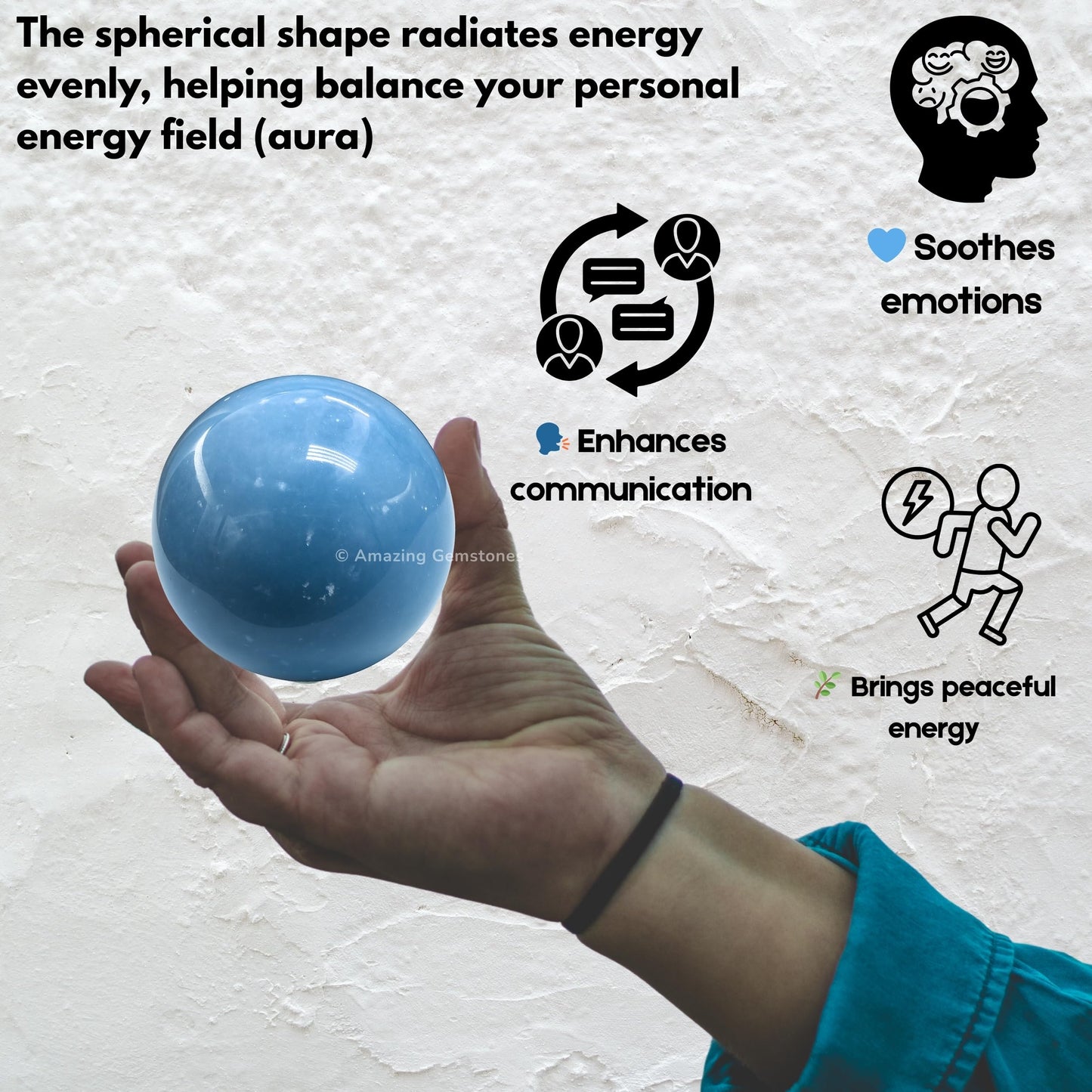 Amazing Gemstone Angelite Crystal Ball with Stand - 2" Inches Crystal Sphere Meditation Balls for Witchcraft and Decorative Balls