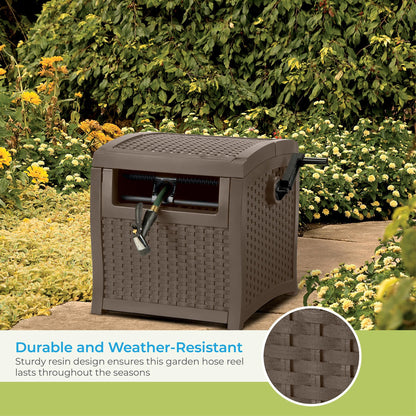 Suncast Hose Reel with Smart Trak Hose Guide, Water-Tight Connection, Durable Resin Construction, 225' Hose Capacity, Brown, Made in the USA