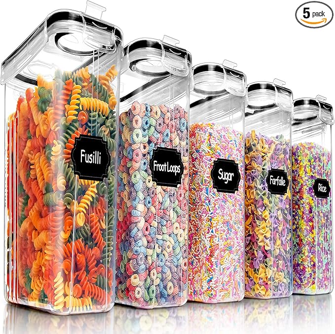 PRAKI 5PCS Cereal Containers Storage Set, BPA Free Airtight Food Storage