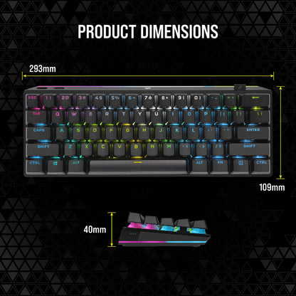 CORSAIR K70 PRO MINI WIRELESS RGB 60% Mechanical Gaming Keyboard – Swappable CHERRY MX RED Switches – PBT Double-Shot Keycaps – iCUE Compatible – PC, Mac, PS5, PS4, Xbox – QWERTY UK – Black
