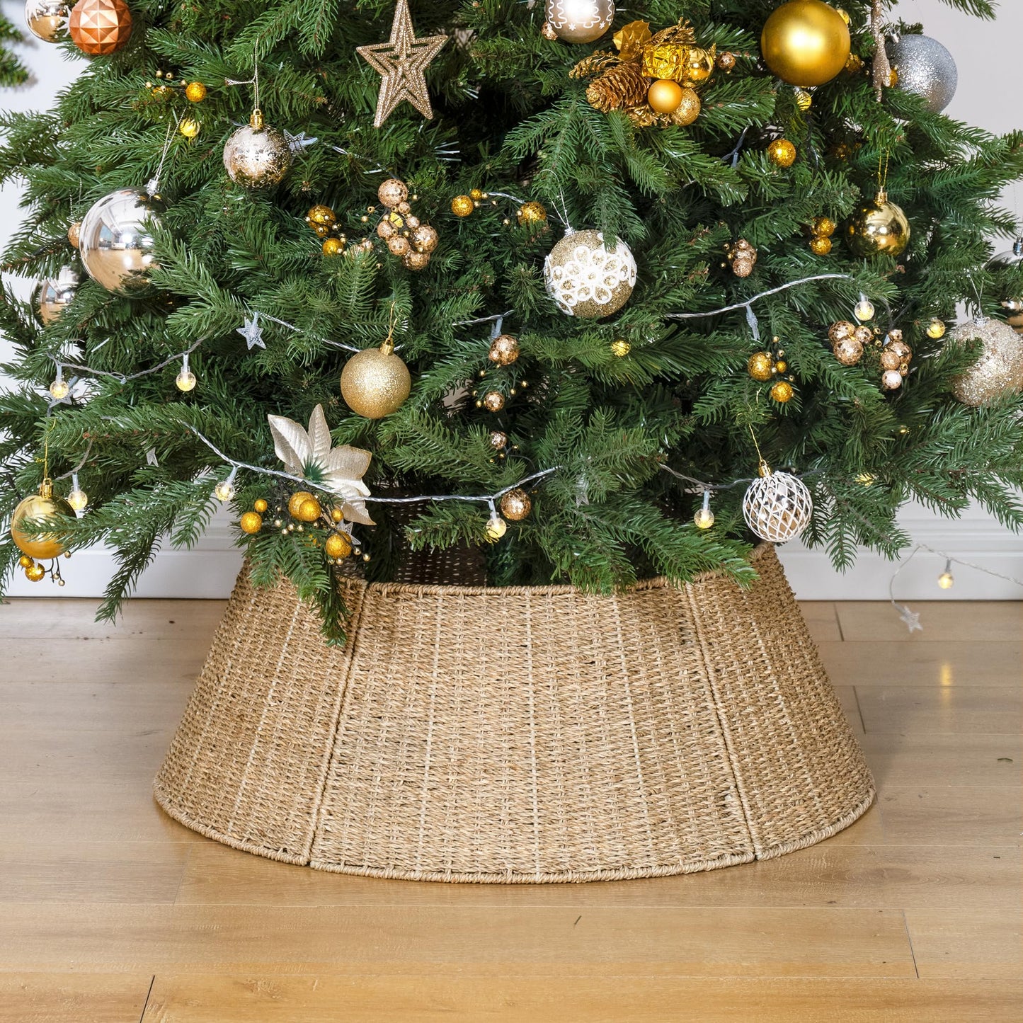StorageWorks 26 Inch Christmas Tree Collar, 5-Piece Durable Seagrass Christmas Tree Skirt for Home Decor, Handcrafted Tree Base Cover for Artificial Trees, Large