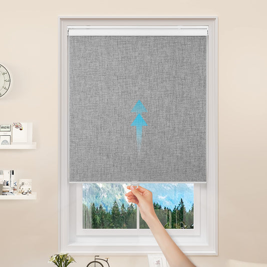 GENIMO 100% Blackout Roller Window Shades, Window Blinds Cordless with Thermal Insulated, UV Protection Fabric, Mini French Door Blinds for Home, Office, Bedroom, Easy to Install, Grey, 10" W X 75" H