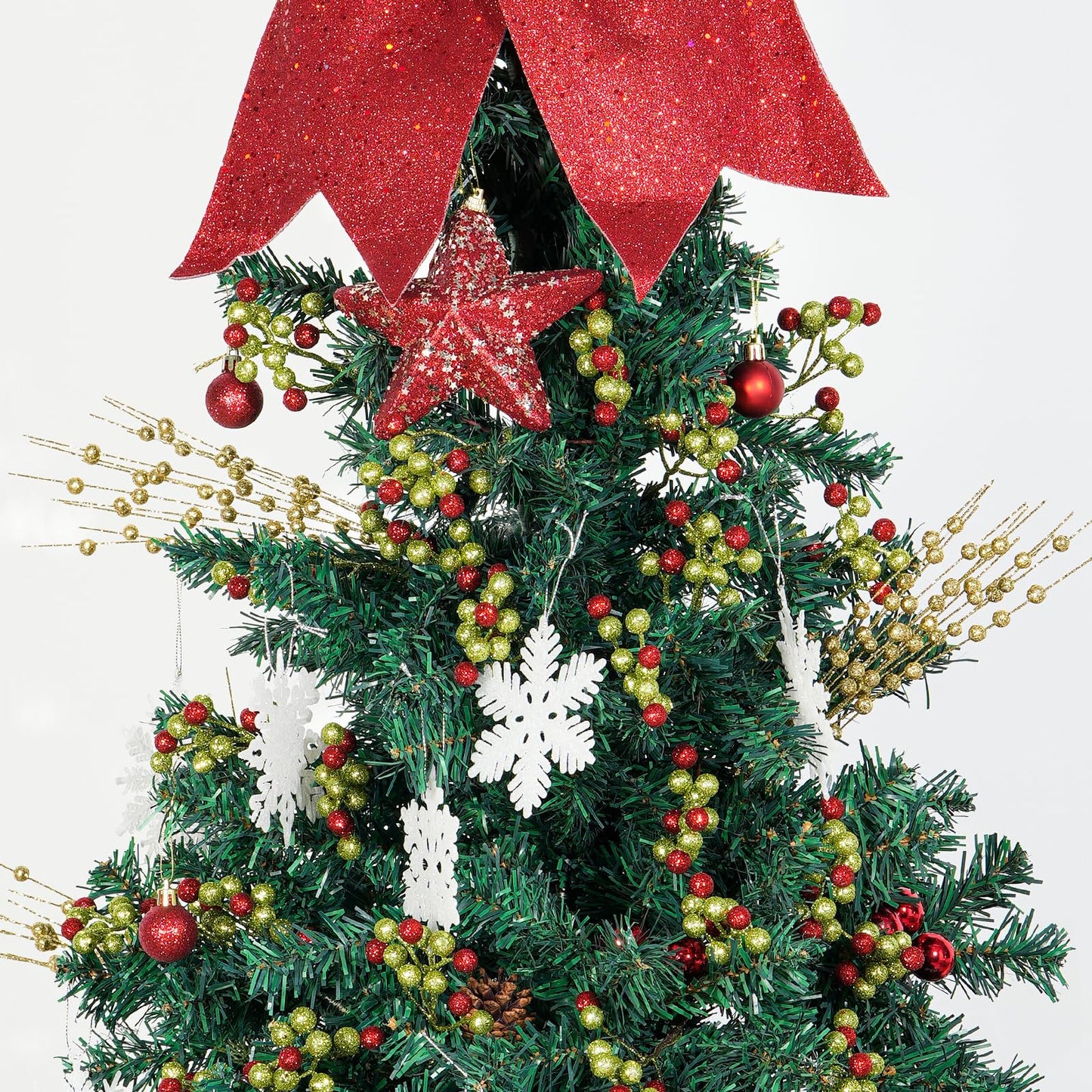 Fangoo 20 Pack 7 Inch Artificial Green Red Berry Picks for Christmas Tree Burgundy Green Red Berries Stems Holly Berry Branches Ornaments Wreath Crafts Wedding Holiday Season Winter Home Decor