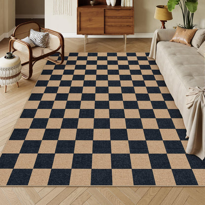 Lahome Colette Checkered Easy Jute Carpet, Washable Area Rug 6x9 Neutral Outdoor Patio Rug, Farmhouse Checkerboard Non Slip Non Shedding Floor Carpet for Dining Living Room Deck Sunroom