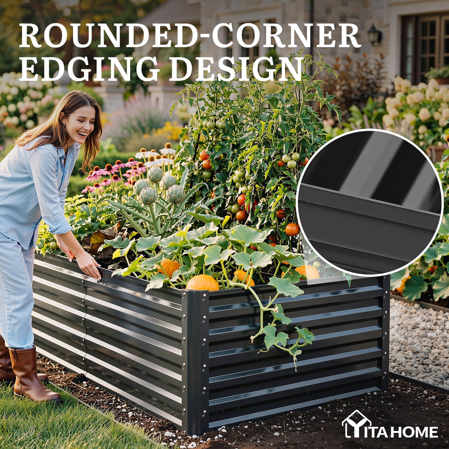 YITAHOME 6x3x2ft 2pcs Large Raised Garden Bed Kit, Galvanized Metal Planter Box with Gloves, Ground Nails, Support Rod, Outdoor Above Ground Planters for Plants Vegetables Flowers, Black