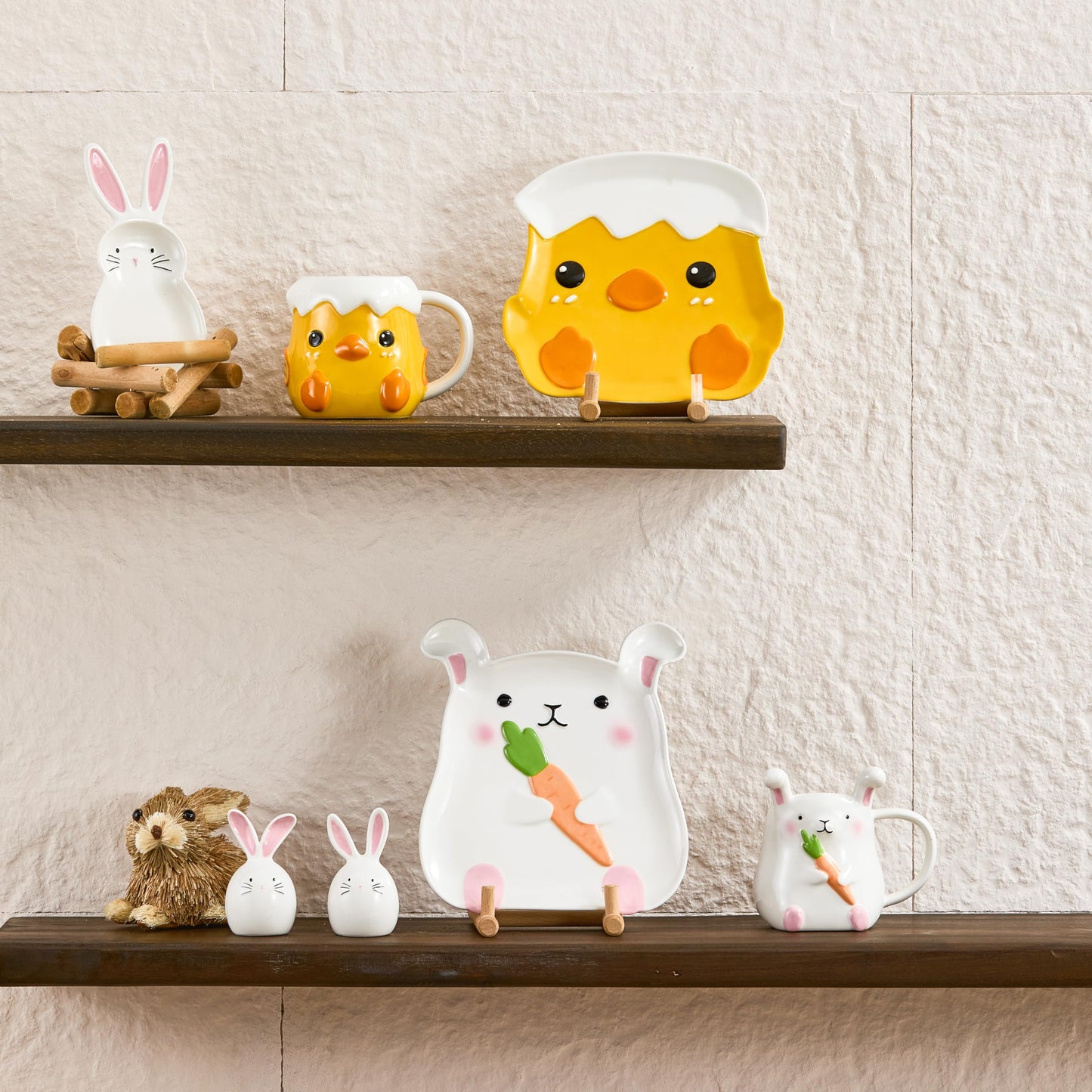 Bico Dreamy Rabbit Ceramic Hand Painted Salt & Pepper Shaker Set, Easter Decoration Table Top, Dishwasher Safe