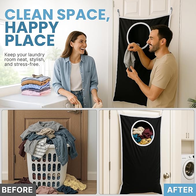 Hanging Laundry Hamper Bag XL 40x22", Space Saving over the Door Storage Bags