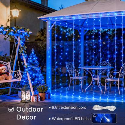 JMEXSUSS 300LED Blue Curtain Lights, Christmas Lights with Remote, Hanging String Lights for Bedroom Wall Window Backdrop Garden Indoor Outdoor Patio Yard Decorations, 9.8x9.8ft