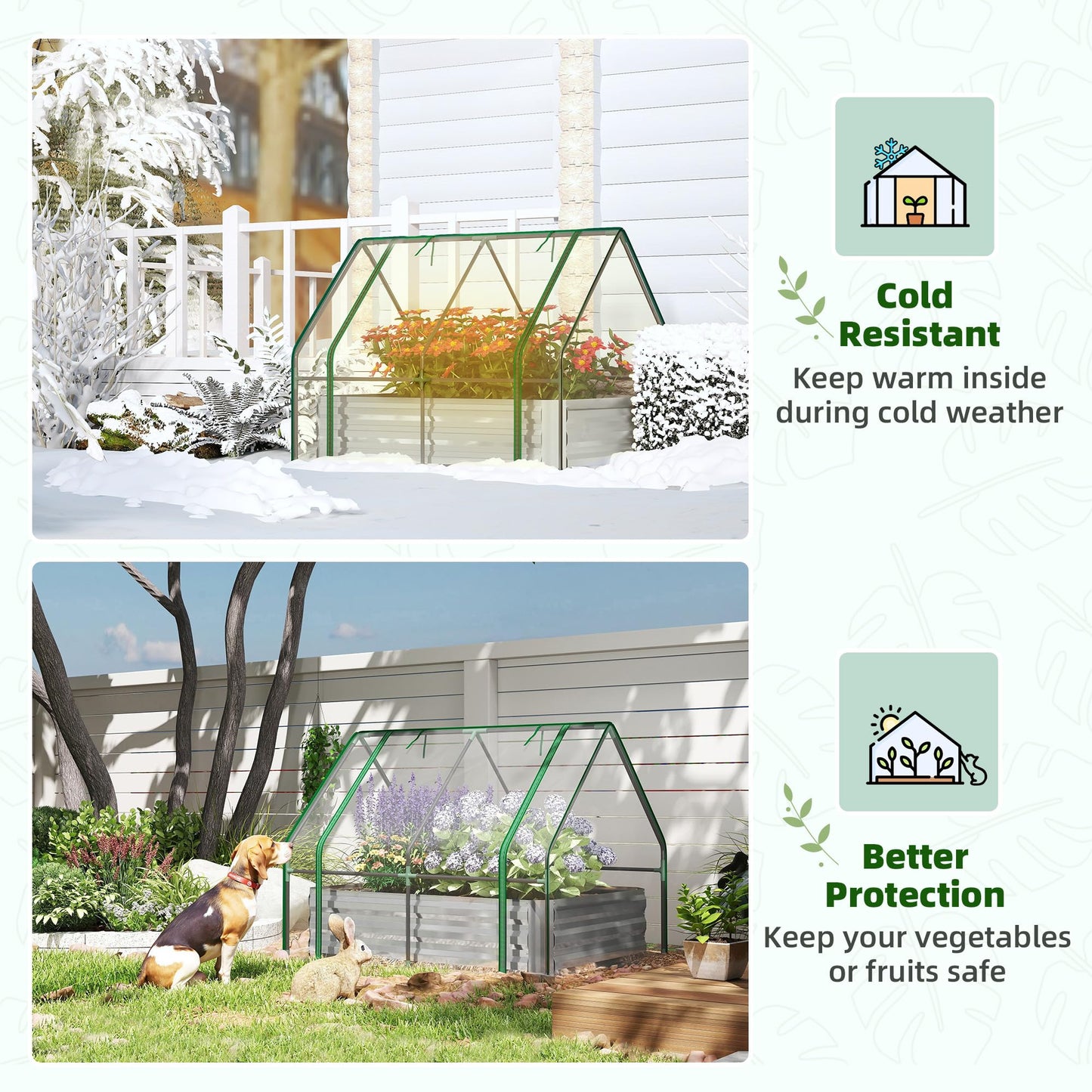 Outsunny 4 x 3 x 3ft Raised Garden Bed with Mini Greenhouse, Galvanized Raised Garden Bed with Cover for Herbs and Vegetables, Small Greenhouse for Patio Garden Balcony, Clear and Gray