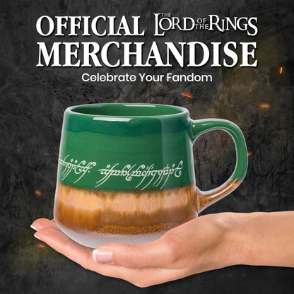 Silver Buffalo Lord of The Rings Elven Text High Gloss Reactive Glaze Tapered Pottery Mug,18 Ounces
