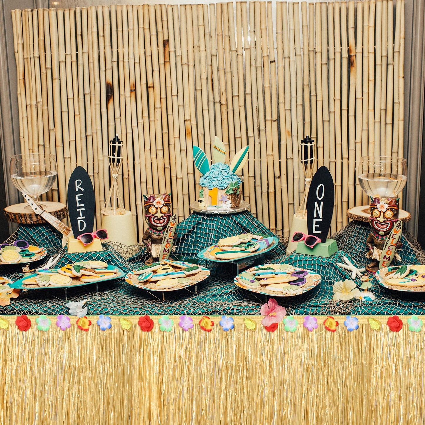 Fovths 6 Pack Luau Grass Table Skirt Natural 9 Feet x 29.5 Inch Hawaiian Table Skirt for Tropical Hawaiian Party Decorations Luau Party Costume Party, Straw Yellow