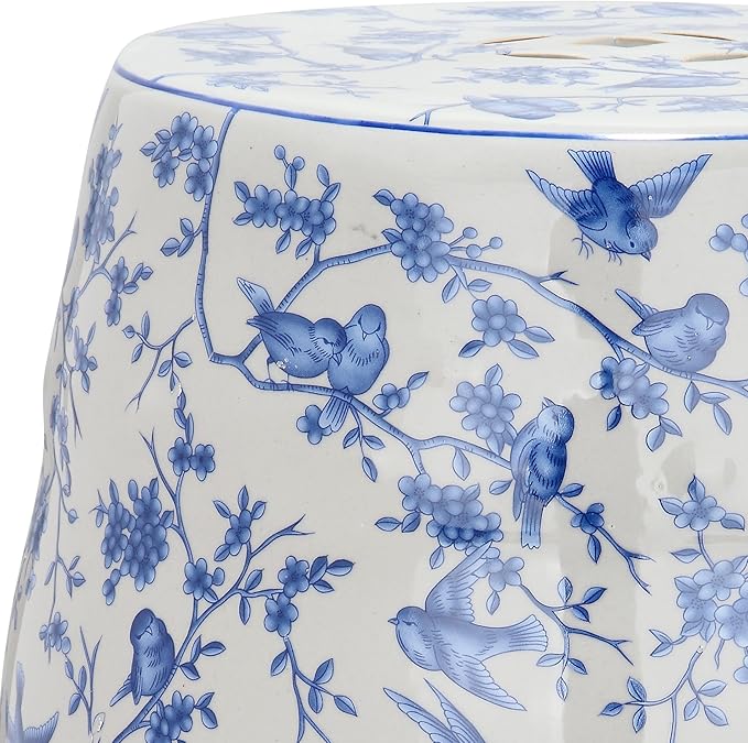 Safavieh ACS4514A Safavieh Castle Gardens Collection Glazed Ceramic Birds Garden Stool, Blue