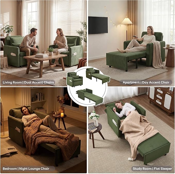 Iroomy 5-Level Adjustable Convertible Sleeper Chair Set of 2, 3-in-1 87'' Long