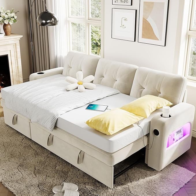 GarveeHome 84 Inch Sleeper Sofa Couch, L-Shaped Couches, Convertible Pull Out