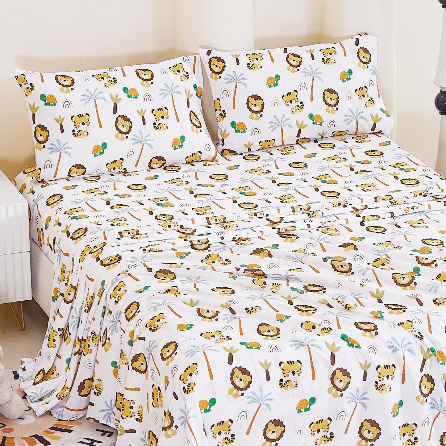 CozySmile Full Sheet Set Kids,4 Pieces Breathable Soft Microfiber Bedsheets for Child Boys, Oeko-TEX, Anti Pilling Deep Pockets Easy Care Bed Sheets, Lion Tiger