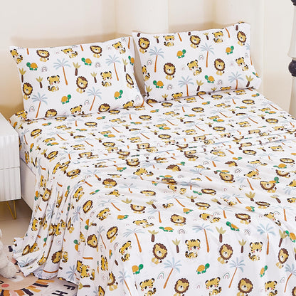 CozySmile Full Sheet Set Kids,4 Pieces Breathable Soft Microfiber Bedsheets for Child Boys, Oeko-TEX, Anti Pilling Deep Pockets Easy Care Bed Sheets, Lion Tiger