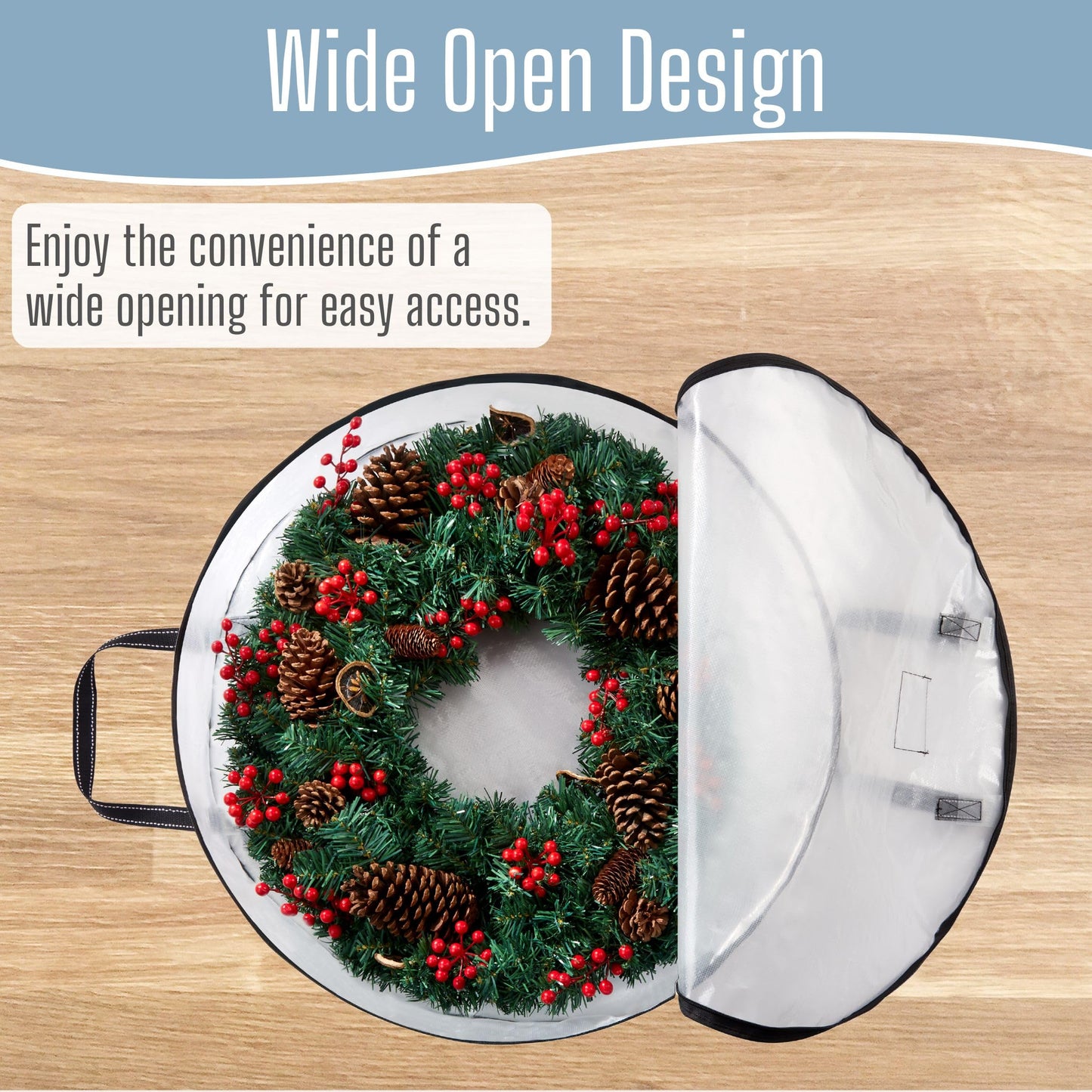 VENO 2 Pack Summer Wreath Storage Container, 30 Inch Clear Wreath Bag, Spring, Christmas Garland Decoration Organizers with Zipper and Durable Handles (Clear, 30"-2 Pack)