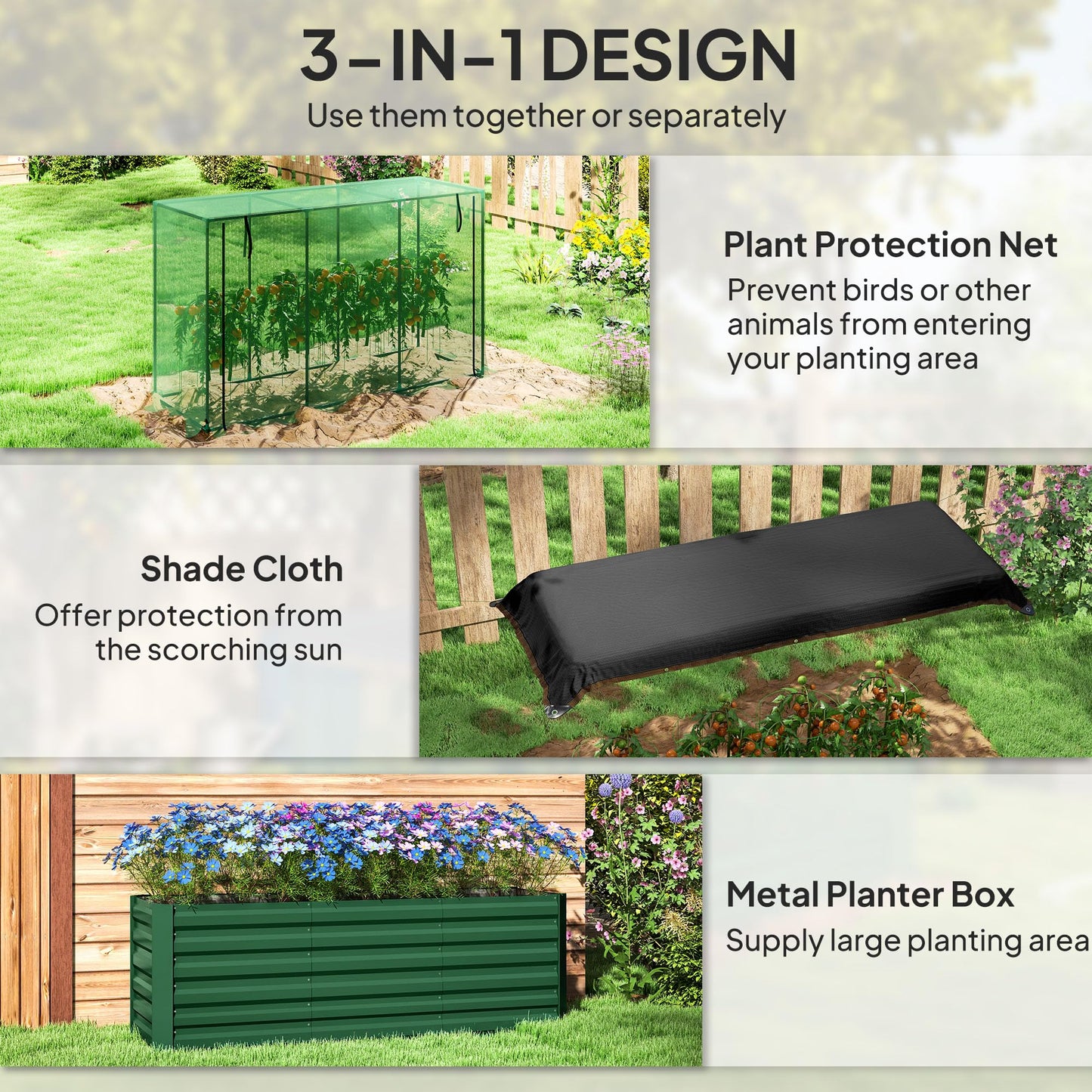 Outsunny 5.9 x 2 x 1.9 ft Galvanized Raised Garden Bed with Crop Cage Plant Protection Net and Shade Cloth Roof, Metal Planter Box with Cover for Vegetables, Flowers, Herbs, Green