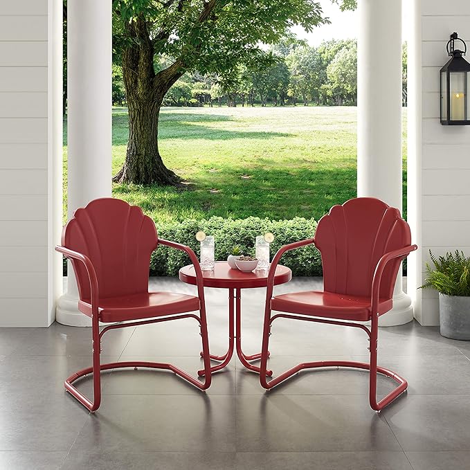 Crosley Furniture Tulip 3-Piece Outdoor Chair and Side Table Set, Retro Metal