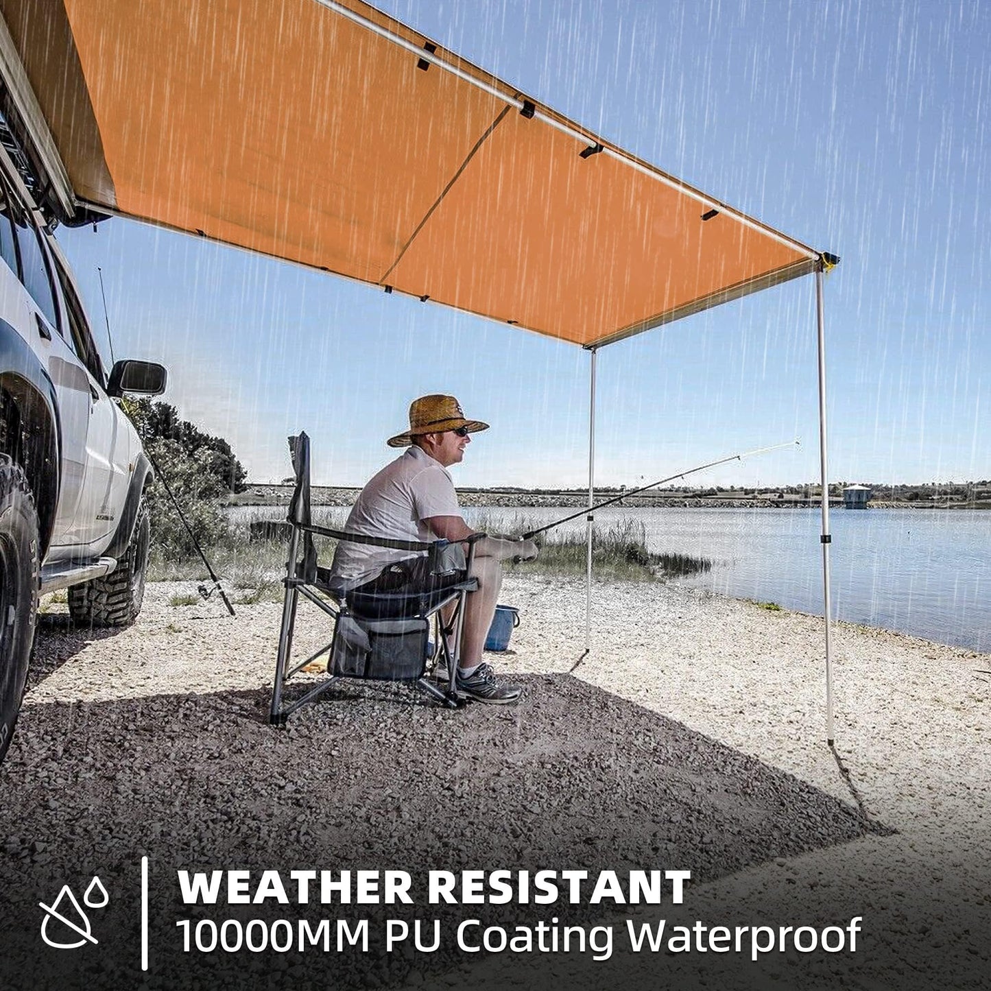 SAMOUT Vehicle Awning, 6.6ft x 10ft, Rooftop Pullout Ripstop UPF50+ Side Awning, Reinforced Hinges & Poles for Jeep/SUV/Truck/Van